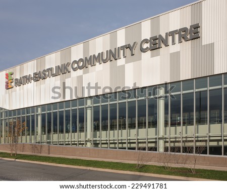 TRURO, CANADA - NOVEMBER 09, 2014: The Community Centre is a sports building in Truro, Nova Scotia. It contains a hockey arena, fitness area, swimming pool, water slide and rock climbing surface.