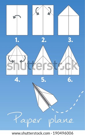 Instructions To To Make Origami Paper Airplane In 6 Steps. Stock Vector 