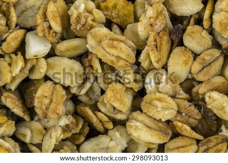 Granola cereal close up texture - mix cereal extreme close up
