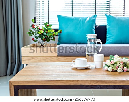 Modern interior of Living room with coffee table and sofa background