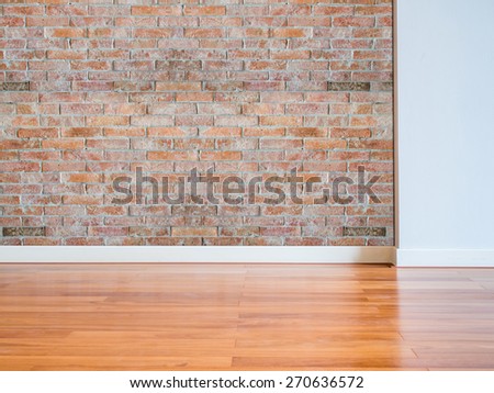 Modern empty  interior brick wall with wooden floor/ copy space background and texture