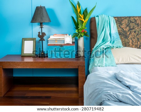Modern bedroom interior design with blue tone