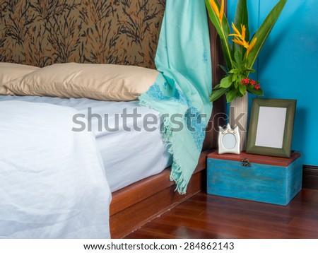 Modern bedroom interior design with flower vase