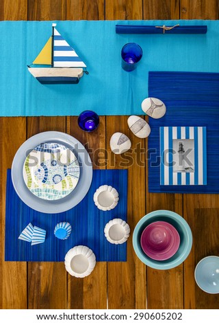 table setting in marine theme, overview