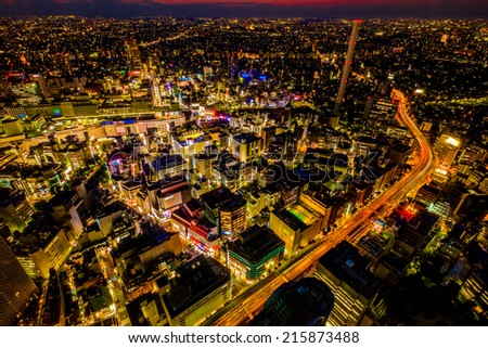 TOKYO, JAPAN - CIRCA August, 2014:  Ikekuburo is one of the more famous town of Japan. Lined with shopping, gathering spot for Japan\'s subculture. Pictured is the shopping center and train staion.