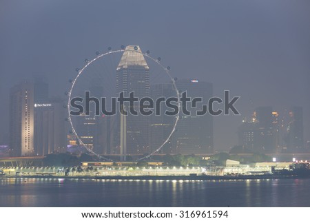 Singapore - 8th September, 2015: Haze fills the downtown area. Haze is caused by the forest fire and burning of plantation in Indonesia.