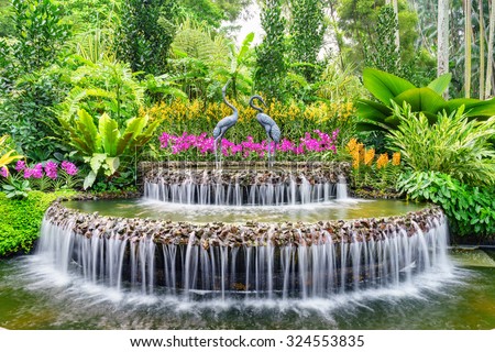 Fountain inside Singapore\'s National Orchid Garden