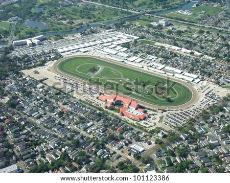 aerial view of the New Orleans Fair Grounds Race Course, venue of the 2012 Jazz & Heritage Festival; New Orleans Louisiana USA
