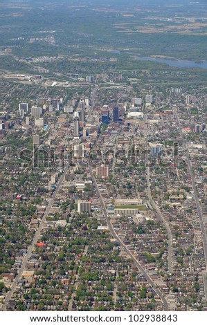 aerial view downtown of Hamilton, Ontario Canada