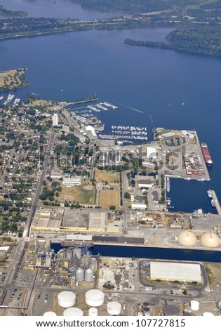 aerial view of the harbour area in Hamilton Ontario