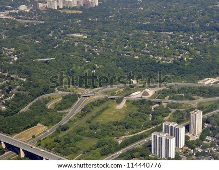 aerial view of the Don River Parkway near Don River Park, Toronto Ontario Canada