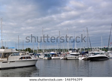 recreational boats at the lake Ontario  Harbor in Hamilton, Ontario Canada
