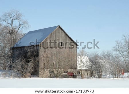 rural landscape with barn, Winter scene