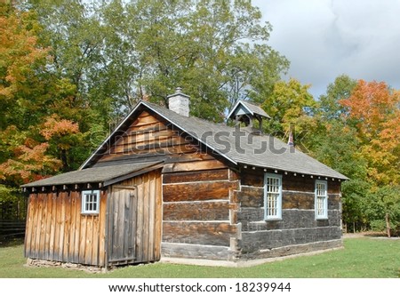 vintage wooden school house, Autumn