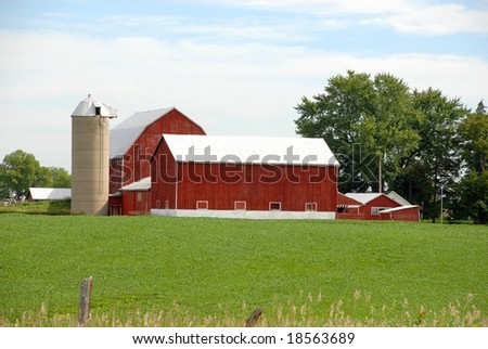 red agricultural buildings