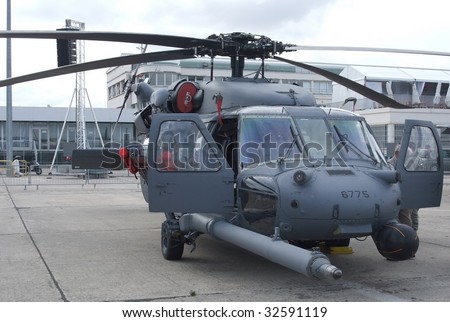 LE BOURGET, FRANCE - JUNE 18: Sikorsky HH-60G Pave Hawk (S-70A) with surveillance camera on display at the 48th International Paris Air Show Le Bourget June 18, 2009 in Le Bourget, France.