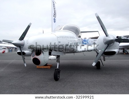 LE BOURGET, FRANCE - JUNE 18:Diamond aircraft with surveillance camera on display at the 48th International Paris Air Show Le Bourget June 18, 2009 in Le Bourget, France.