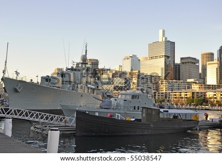 Naval ships at the Australian National Maritime Museum in Darling Harbour, Sydney Australia