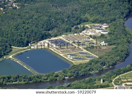 aerial view of the water treatment plant near Kitchener-Waterloo, Ontario Canada