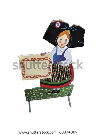 vintage advertising sign; girl in traditional Alsace clothing