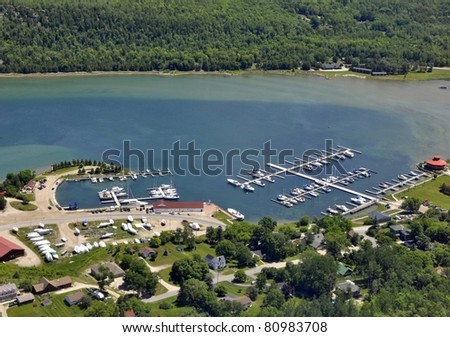 Aerial view of the Marina at Gore Bay, Manitoulin Island, Ontario Canada
