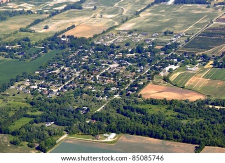 aerial view of the small town of Copetown located in southern Ontario near Hamilton, Ontario Canada