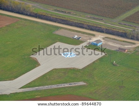 aerial view of the wind rose at the  airport on Pelee island Ontario, most southern inhabited island in Canada