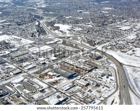 aerial view of the Red Hill Express way in Hamilton Ontario, Winter scene