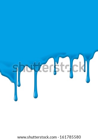viscid blue paint runs down a white surface