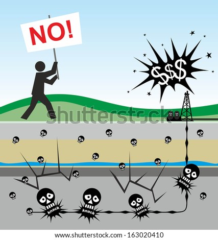 illustration of environmental risks caused by fracking - stock photo