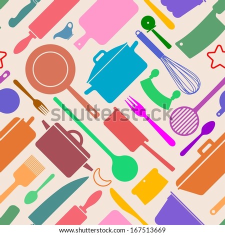 endless patterned wallpaper with silhouettes of kitchen utensils