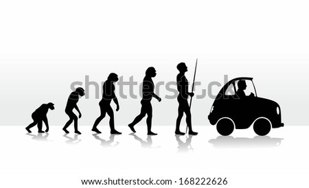 human evolution ending with driving a car
