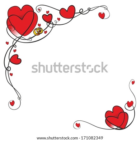 decorative heart element with embellishments and golden wedding rings