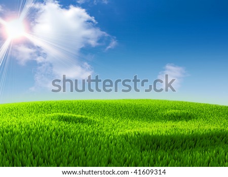 blue sky grass. lue sky with clouds and