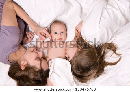 Family. Mom, daughter and son lying in bed