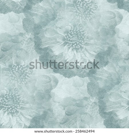 seamless pattern, white gypsum board painted with gray watercolor, stamped shapes of flowers texture