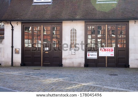 LONDON, UK - 22 February 2014: Closure of Belsize Park Fire Station in North West London with closed signs