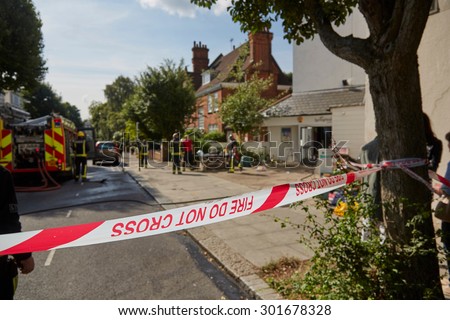 Belsize Park, London, UK, 31st July, 2015. Fire at local gym and health centre - Fire do not cross tape