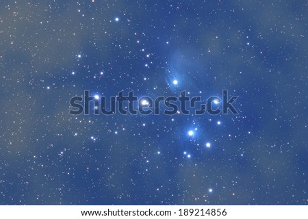 Famous Pleiades nebula in zodiac constellation of the Bull.