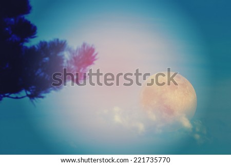 Full Moon behind the clouds - vintage colors.
