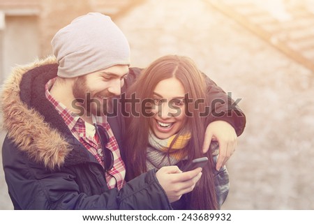 Couple in winter surroundings Couple in winter surroundings