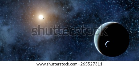 Planets in distant stellar system. No elements of NASA. Digital illustration.
