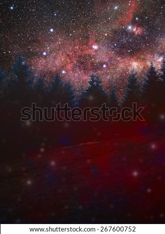 Milky way with suburb landscape. No Elements of NASA. Mosaic of my astrophotography photos. abstract