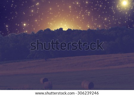 Countryside landscape at a starry night. Stars and landscape are my night-work.