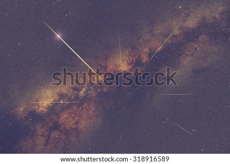 Milky way stars with meteor shower. My astronomy work. No elements of NASA or other third party.