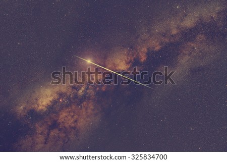 Milky way stars with meteor shower. My astronomy work. No elements of NASA or other third party.