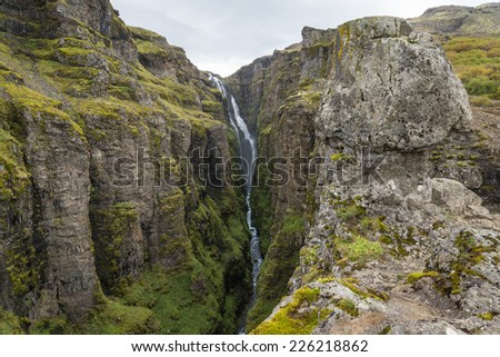 Scenic view of The Glymur Waterfall - second highest waterfall of Iceland