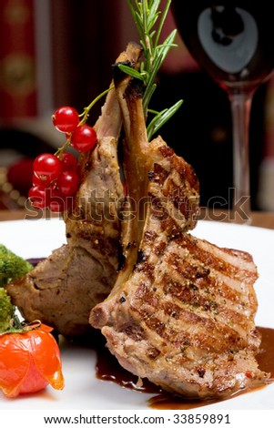 A Rib Steak, selective focus on meat.