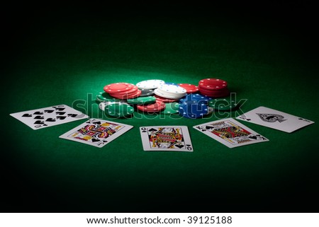 Stack of chips and Royal flush