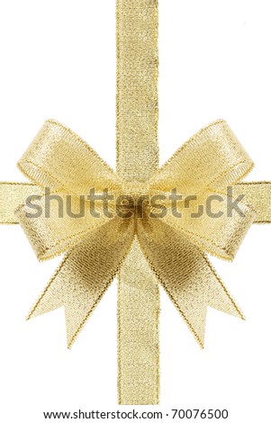 Golden gift bow. Ribbon. Isolated on white